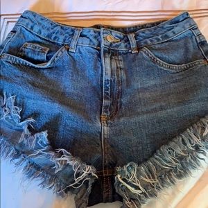 Topshop Denim Fringe Bottom Shorts